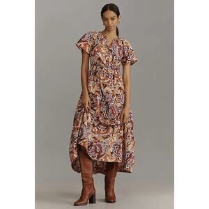 NWT Anthropologie The Somerset Maxi Dress Puff-Sleeve Edition $168 SMALL Bronze